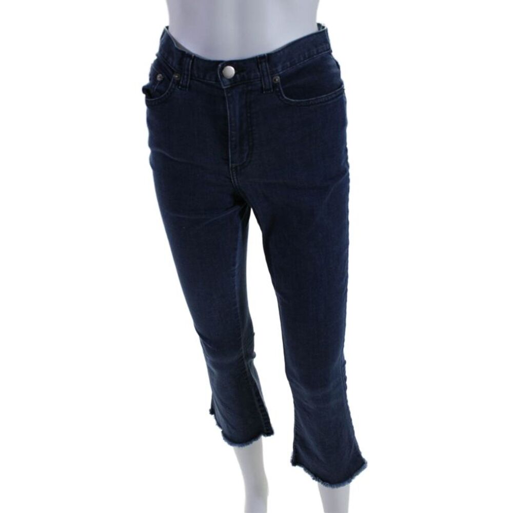 N Nicholas Womens Zipper Fly High Rise Fringe Flare Crop Jeans Blue Size 25